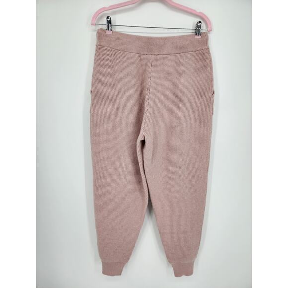 Ann Taylor Joggers M Waffle Knit Sweater Pull On Pants Lounge High Rise Pink NEW - Picture 4 of 12